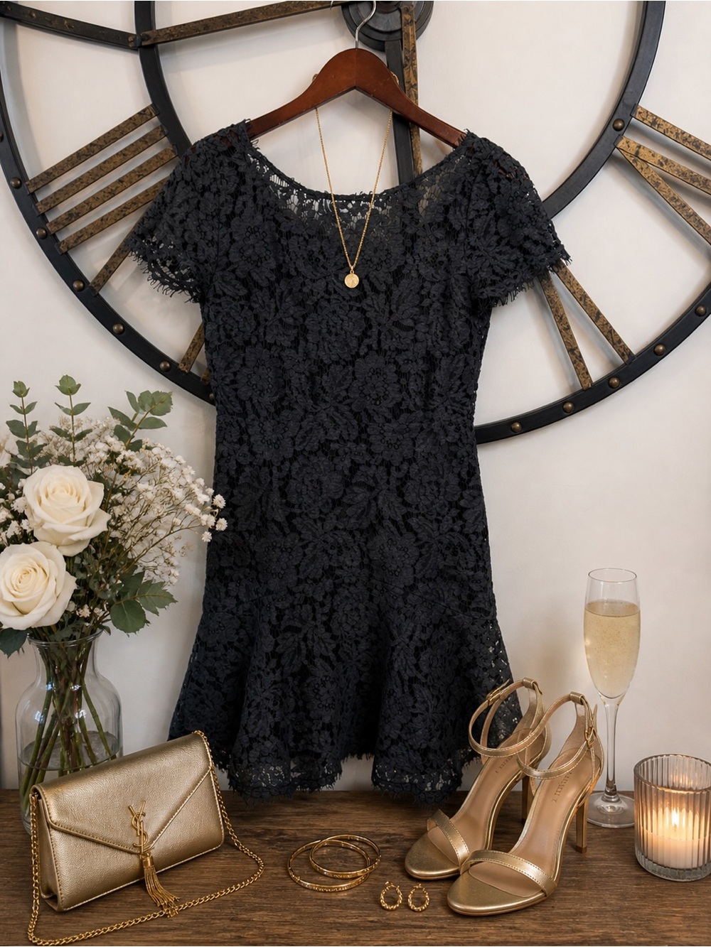 Diane Von Furstenberg Black Floral Lace Mini Dress - Picture 1 of 6